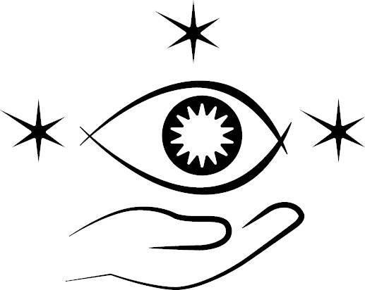 Das Logo zeigt ein stilisiertes, gezeichnetes Auge mit drei Sternen darum. Ein Stern befindet sich am äußeren Augenwinkel, einer über an der höchsten Stelle des Lides sowie ein Stern im inneren Augenwinkel. Das Auge schwebt über einer nach oben geöffneten Handfläche.